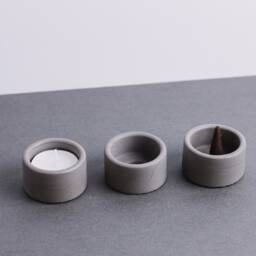 Concrete Tealight Holder, Round Minimalist Candle Stand, Modern Grey Incense Cone Burner, Industrial Zen Decor, Handcrafted Stone Gift Set - thumbnail 3