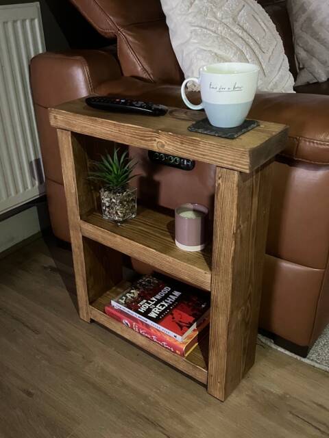 Rustic End Table With Shelves - Slim Wooden Side - image 1