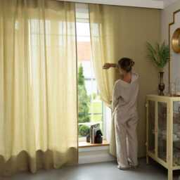 Linen Window Curtains, Custom Curtain Panel, Privacy, Blackout Tape For Rings & Tracks - thumbnail 2
