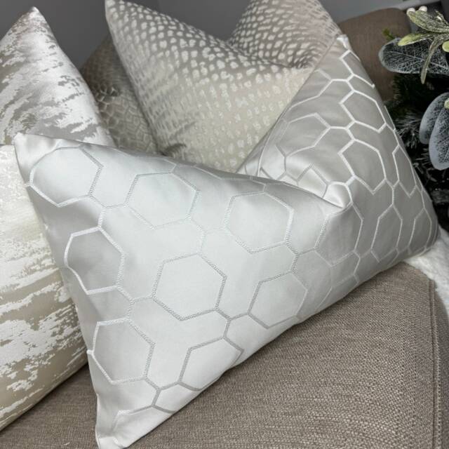 Hepburn - Ivory Rectangle Cushion Pillow Cover Geometric Pattern Double Sided, Luxury Fabric Textured -Sofa, Bed - image 1