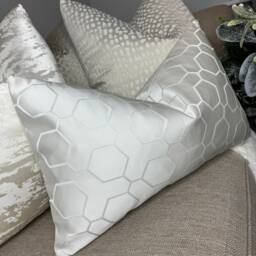 Hepburn - Ivory Rectangle Cushion Pillow Cover Geometric Pattern Double Sided, Luxury Fabric Textured -Sofa, Bed - thumbnail 1