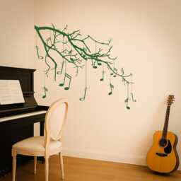Wall Vinyl Decal Tree With Branches Hanging Music Notes Modern Decor Nature-Inspired Removable Art 1051Dz - thumbnail 1