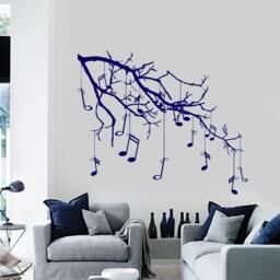 Wall Vinyl Decal Tree With Branches Hanging Music Notes Modern Decor Nature-Inspired Removable Art 1051Dz - thumbnail 4