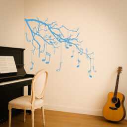 Wall Vinyl Decal Tree With Branches Hanging Music Notes Modern Decor Nature-Inspired Removable Art 1051Dz - thumbnail 2