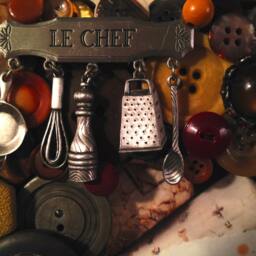 Reserved ~ Custom Only Chef Earth Toned Button Frame in Brown Olive & Amber Gift For Cook Rustic Art Recycled 4x6 Photo - thumbnail 2