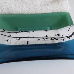 Fused Glass Soap Dish in Mineral Green & Sea Blue By Bprdesigns - thumbnail 2