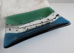 Fused Glass Soap Dish in Mineral Green & Sea Blue By Bprdesigns