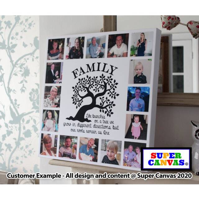 Family Tree Picture Photo Collage Personalised Wall Art Framed Canvas Print Friend Mum Dad Grandparents Wife Husband Birthday Gift - image 1