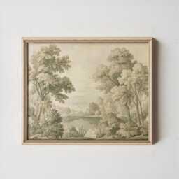 Woodland Lake Poster, Green Nature Print, Botanical Wall Art, Paper - thumbnail 4