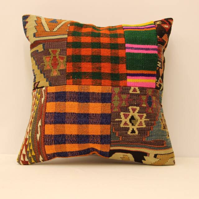Handmade Square Patchwork Kilim Pillow 18x18 Inch(45x45 cm Bohoturkish Kilim Pillowcover Chair Oblong Cushioncover Pillows 4Kbf-156 - image 1