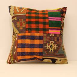 Handmade Square Patchwork Kilim Pillow 18x18 Inch(45x45 cm Bohoturkish Kilim Pillowcover Chair Oblong Cushioncover Pillows 4Kbf-156 - thumbnail 1