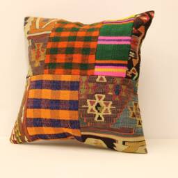 Handmade Square Patchwork Kilim Pillow 18x18 Inch(45x45 cm Bohoturkish Kilim Pillowcover Chair Oblong Cushioncover Pillows 4Kbf-156 - thumbnail 3