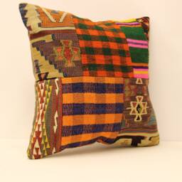 Handmade Square Patchwork Kilim Pillow 18x18 Inch(45x45 cm Bohoturkish Kilim Pillowcover Chair Oblong Cushioncover Pillows 4Kbf-156 - thumbnail 2