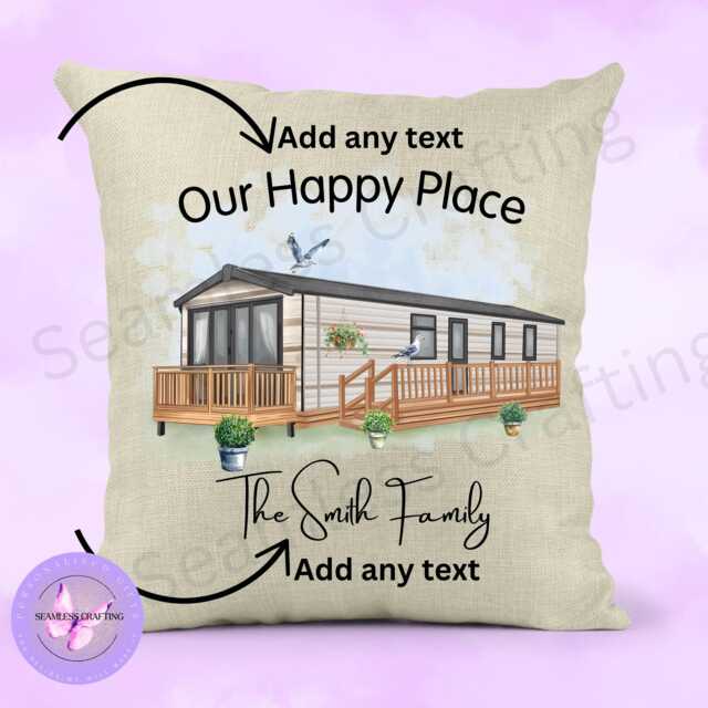 Personalized Static Caravan Linen Cushion Custom Text, New Home Gift - image 1