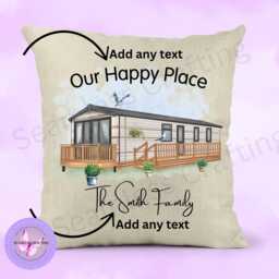 Personalized Static Caravan Linen Cushion Custom Text, New Home Gift - thumbnail 1