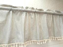 Gray Linen Tassel Cafe Curtain Window Valance/Window Treatment/Kitchen/Kids Nursery/Bedroom Drape/Shower Panel-4 Colors, Free Gift - thumbnail 1