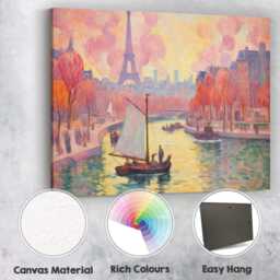 Abstract Autumn Paris Riverside Sailboat Eiffel Tower Impressionist Cityscape Canvas Wall Art Print Decor Picture Ready To Hang - thumbnail 2