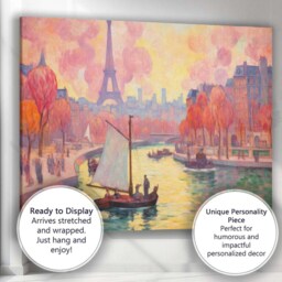 Abstract Autumn Paris Riverside Sailboat Eiffel Tower Impressionist Cityscape Canvas Wall Art Print Decor Picture Ready To Hang - thumbnail 3