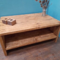Handmade Reclaimed Wood Coffee Table Rustic Pine Finish - thumbnail 2