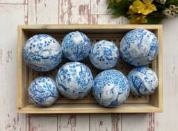 Chinoiserie Rag Balls - Blue Toile Fabric Bowl Filler Farmhouse Decor - thumbnail 1