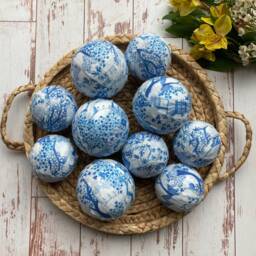 Chinoiserie Rag Balls - Blue Toile Fabric Bowl Filler Farmhouse Decor - thumbnail 2