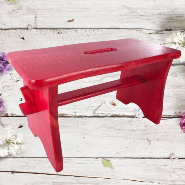 Red Small Wooden Stool - Kids Shoe Changing Seat Foot Step Rest Chair Rustic Plant Side Table Solid Thick Pine Other Colours Available - image 1