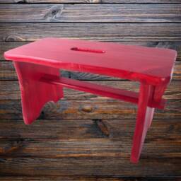 Red Small Wooden Stool - Kids Shoe Changing Seat Foot Step Rest Chair Rustic Plant Side Table Solid Thick Pine Other Colours Available - thumbnail 2