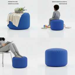 Round Beanbag Ottoman Water Resistant Polyester Footstool Pouf - thumbnail 3