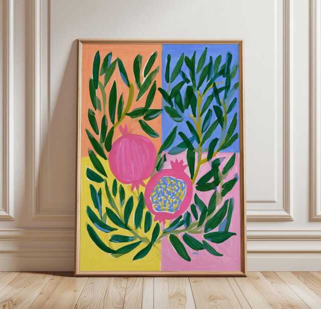 Pomegranate Botanical Poster, Fruit Print, Colourful Kitchen Wall Art - image 1