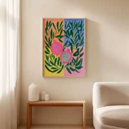 Pomegranate Botanical Poster, Fruit Print, Colourful Kitchen Wall Art - thumbnail 3