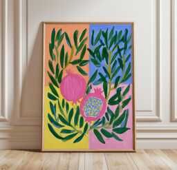 Pomegranate Botanical Poster, Fruit Print, Colourful Kitchen Wall Art - thumbnail 1