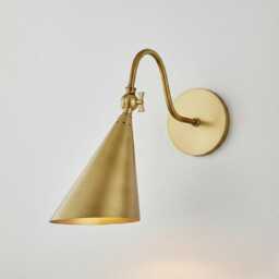 Mid-Century Modern Bedside Reading Lamp Handmade Brass Cone Wall Sconce Home Decor - thumbnail 2