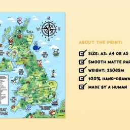 Map Of Great Britain Illustration - UK For Children, Kids Bedroom Wall Art, Classroom Decor, Fun Cartoon - thumbnail 2