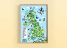 Map Of Great Britain Illustration - UK For Children, Kids Bedroom Wall Art, Classroom Decor, Fun Cartoon - thumbnail 1