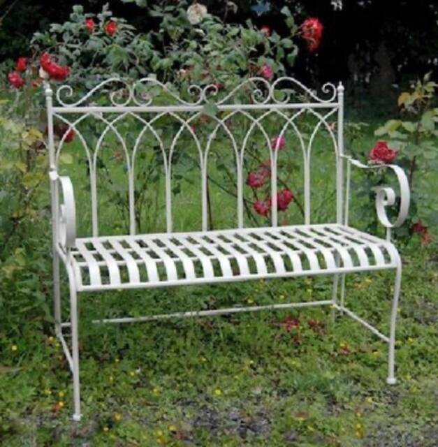 Cream Kings Gothic Metal Garden Bench, Love Seat, Furniture, Patio Bench, French Style, Farmhouse, Outdoor Seating, Garden Furniture