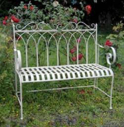 Cream Kings Gothic Metal Garden Bench, Love Seat, Furniture, Patio Bench, French Style, Farmhouse, Outdoor Seating, Garden Furniture