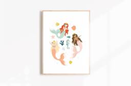 Mermaid Princess Art Print, Nursery Kids Room Decor - thumbnail 1