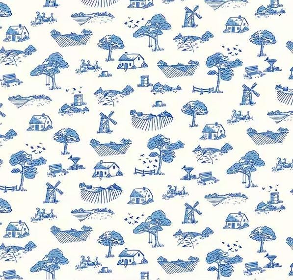 Toile Changing Pad Cover Vintage Village Animals, White Blue Windmill Ducks - image 1