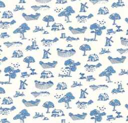 Toile Changing Pad Cover Vintage Village Animals, White Blue Windmill Ducks - thumbnail 1