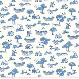 Toile Changing Pad Cover Vintage Village Animals, White Blue Windmill Ducks - thumbnail 2