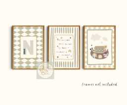 Set Of 3 Nursery Noah's Ark Bedroom Prints, Including A Personalised Name Print - Unframed - thumbnail 1