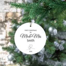 Personalised First Christmas As Mr & Mrs Ornament Double Sided, Married Bauble, Wedding Photo Bauble - thumbnail 3