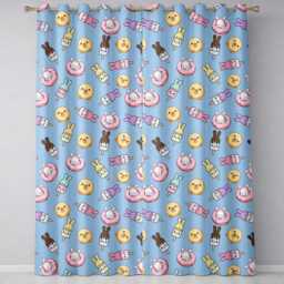 Cute Easter Bunny Ice Cream Donut Chick Kawaii Blue Background Seamless Pattern Readymade Eyelet Ring Top Thermal 100% Blackout Curtains - thumbnail 2