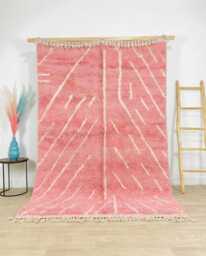 Handwoven Moroccan Pink Berber Rug, Authentic Beni Ourain Carpet, Large 9x12 Area Wool Shag Rug With Abstract Lines - thumbnail 1