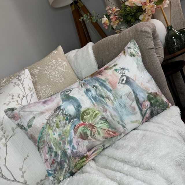 "Peacock Cushion Cover - Voyage Ebba Fabric, Decorative Cushion Covers For Sofa, Bed, Window, Chair, Living Room Or Dining Room, 12"" X 20" - image 1