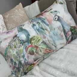 "Peacock Cushion Cover - Voyage Ebba Fabric, Decorative Cushion Covers For Sofa, Bed, Window, Chair, Living Room Or Dining Room, 12"" X 20" - thumbnail 2