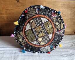 Indian Pouf Cover. Patchwork Ottoman. Handmade Home Deco