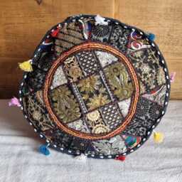 Indian Pouf Cover. Patchwork Ottoman. Handmade Home Deco - thumbnail 2