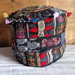 Indian Pouf Cover. Patchwork Ottoman. Handmade Home Deco - thumbnail 3