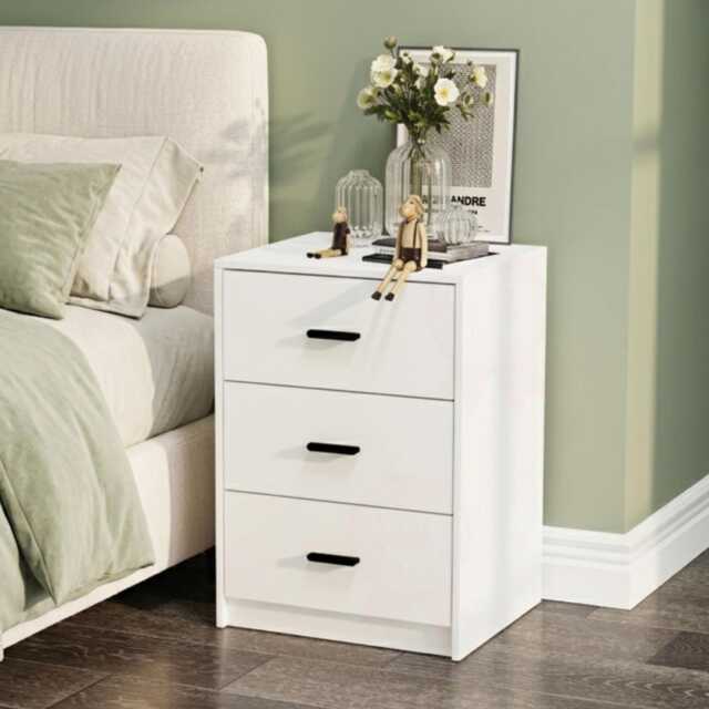 Bedside Table Wooden Nightstand 3 Drawer Storage Cabinet Modern Side Unit - image 1